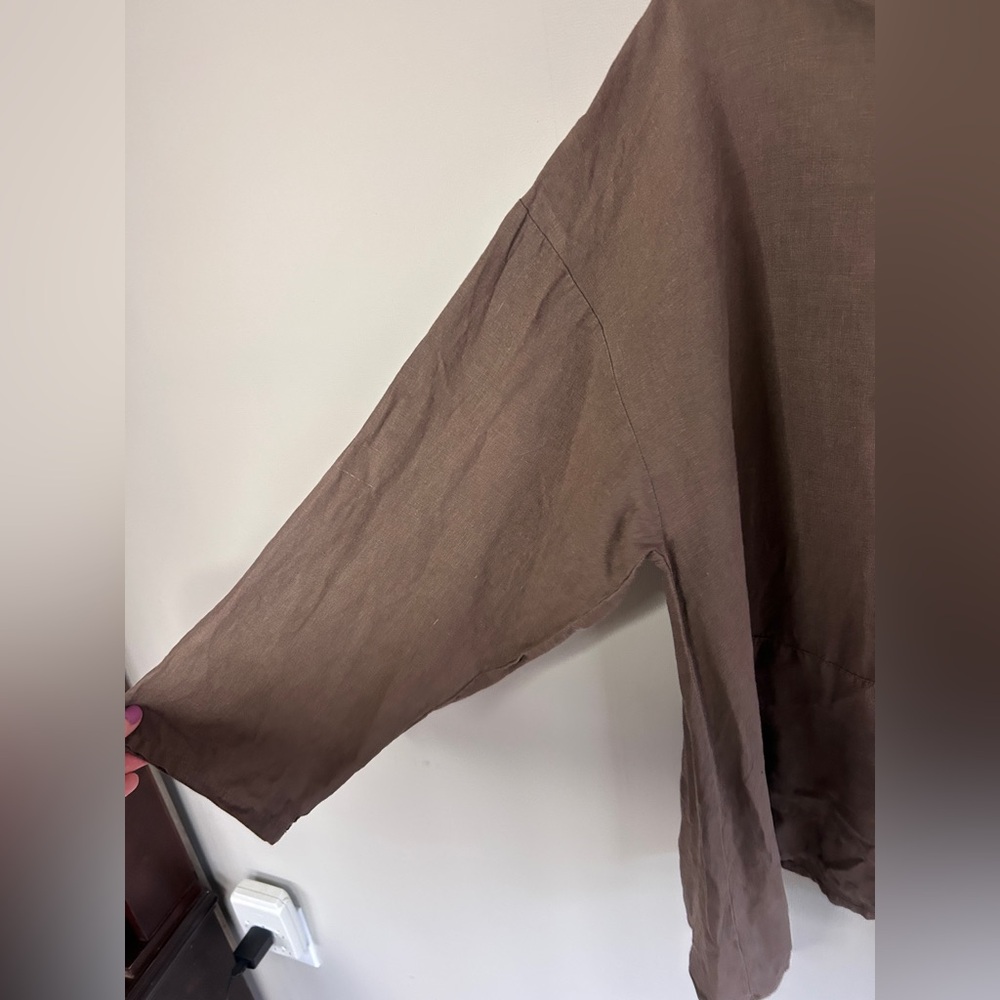 BRYN WALKER Brown 100% Linen Tunic Hoodie Oversized Lagenlook Art Wear Boho | M - Picture 5 of 14